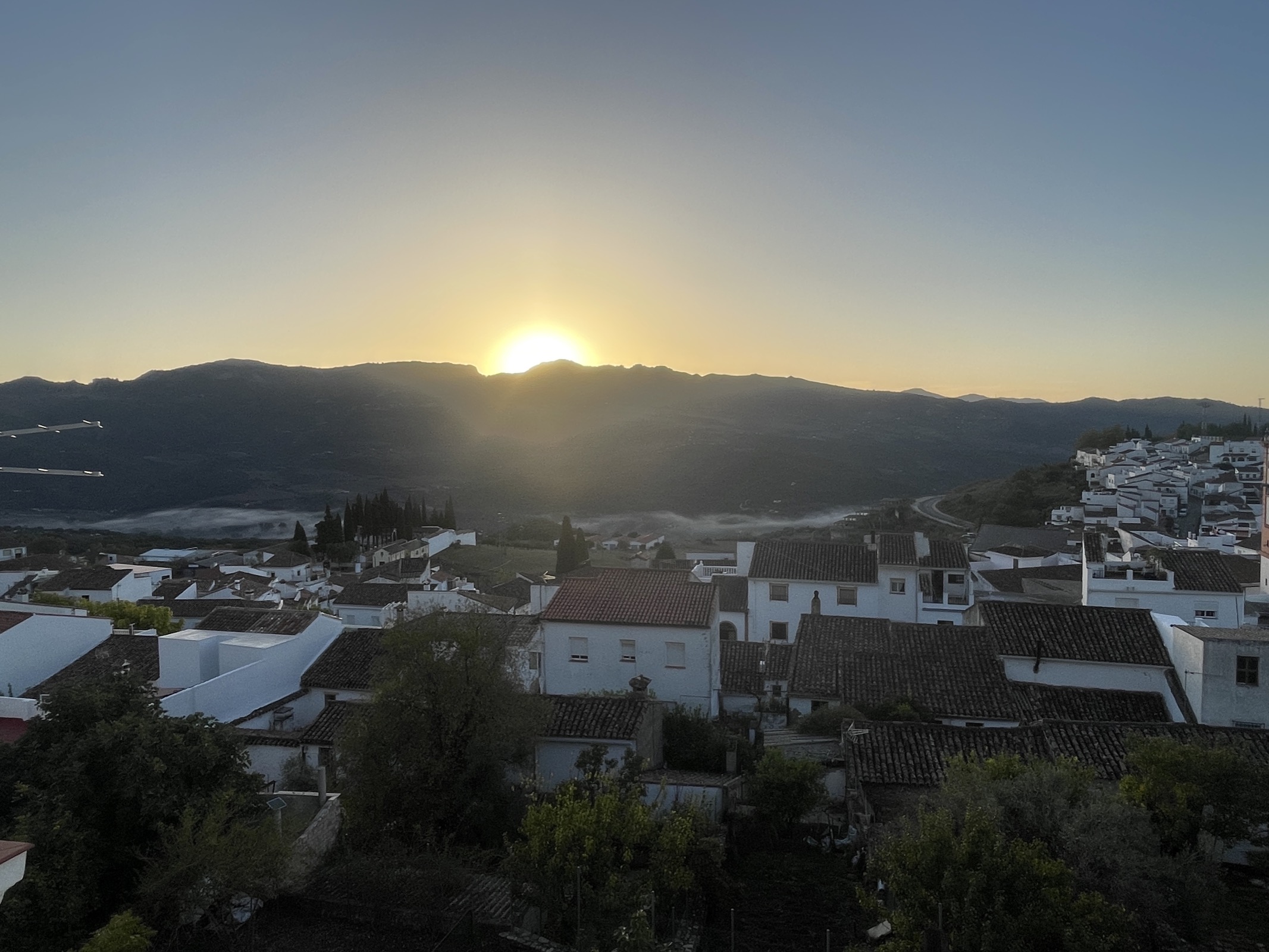 Golden hour view from the house looking out over Cortes de la Frontera